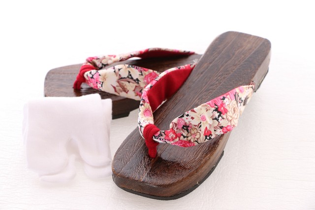K-G-01-3 Pink Flowers Geta Japan Wood Sandal Tabi Kimono Geisha Toe Post | eBay