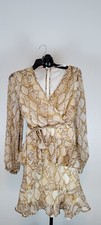 Leith Animal Print Wrap Ruffle Mini Dress Long Sleeve V Neck Size M