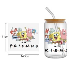 1 Piece Friends Spongebob Cup Wrap, Transfer Stickers for Glass Uv DTF cartoon