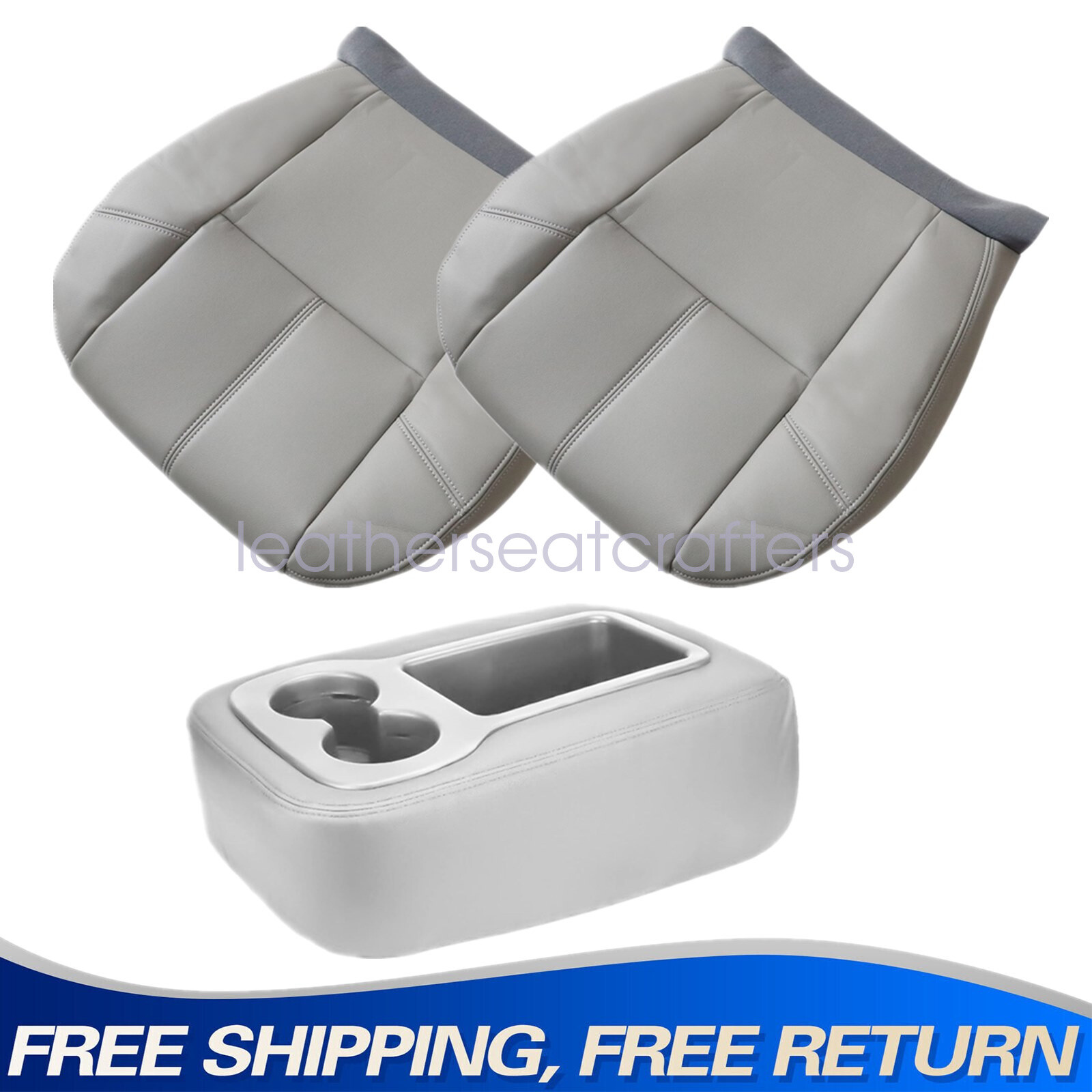 Front Bottom Seat & Armrest Cover Gray For 2007-2014 Chevy Silverado 1500 2500