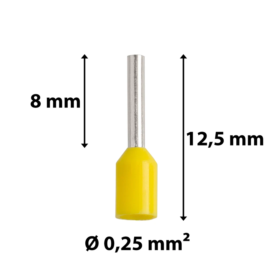 PROELEKTRO Aderendhülsen 0,25mm² gelb isoliert Hülse 8mm Gesamtlänge 12,5mm