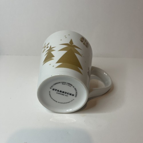 STARBUCKS 2013 Mug 12 oz Coffee Cup White Gold Winter Fir Holiday Christmas Tree - Picture 5 of 5