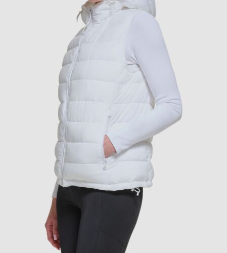 Calvin Klein Women's White Quilted Hooded Quilted Zip Vest Jacket Size XL - Picture 2 of 3