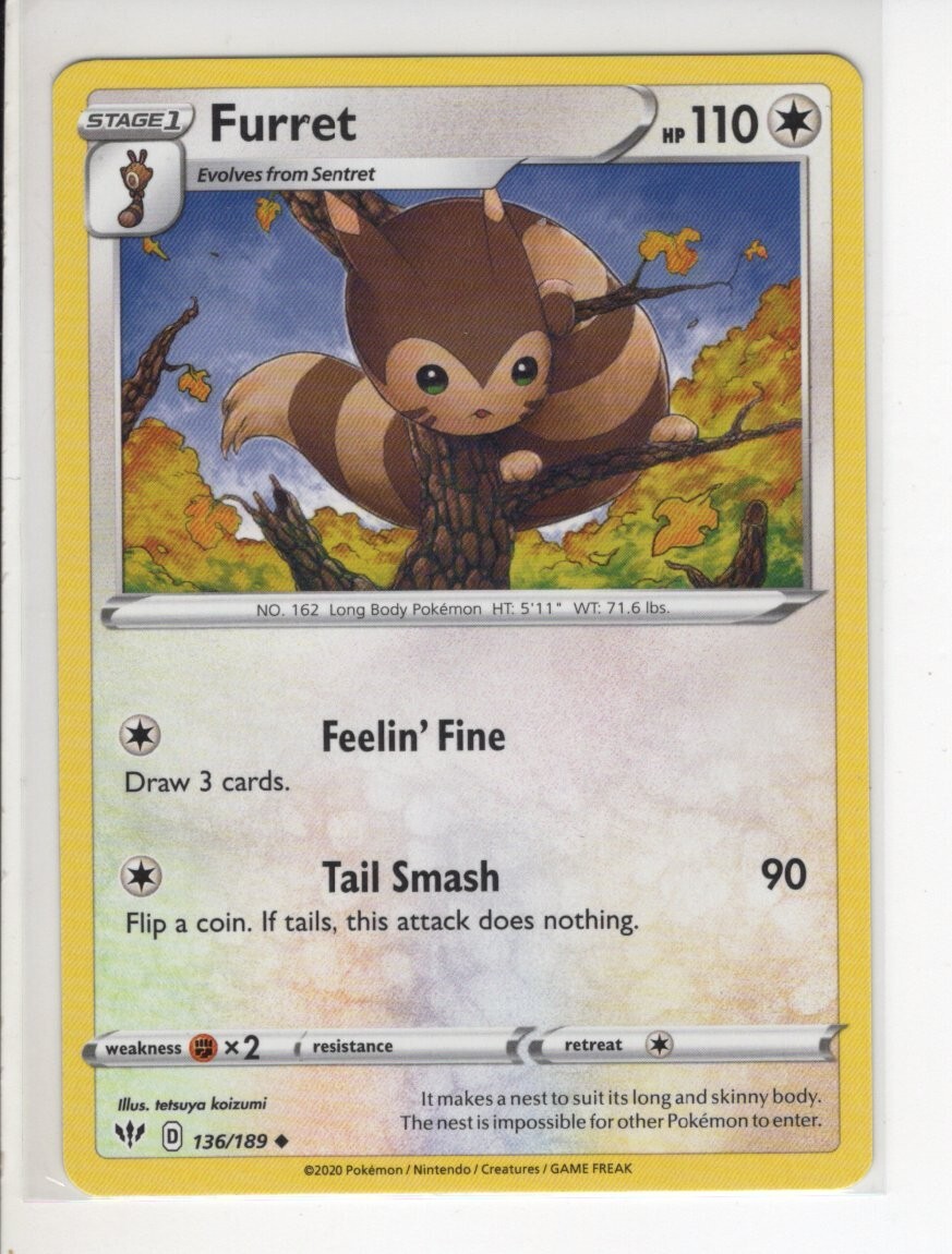 DARKNESS ABLAZE SET FURRET POKEMON CARD 136/189 NM/M