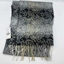 Cejon Fringe Italian Acrylic Blend Paisley Scarf Black Grey 