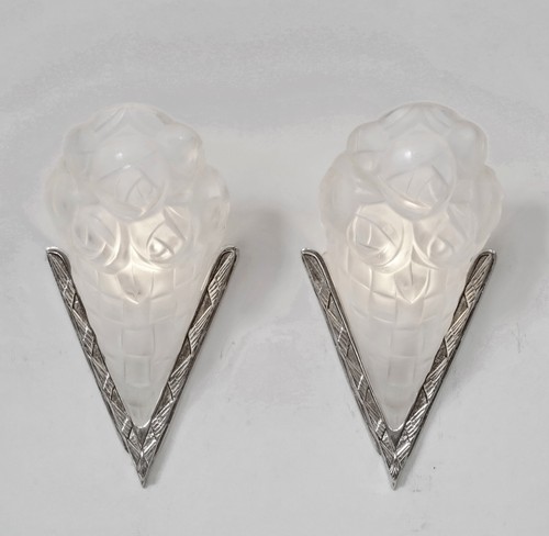 DEGUÉ : PAIR OF 1930 FRENCH ART DECO WALL SCONCES ....... lights 1925 muller era - Picture 3 of 12