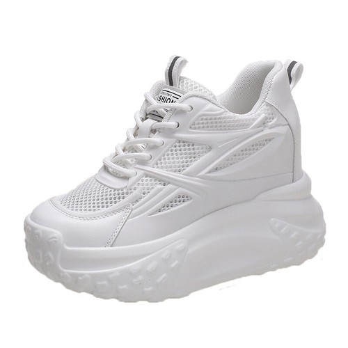 Women Thick-soled Lave Up Mesh Sneakers Hidden Heels Casual Platform Shoes - Picture 19 of 27