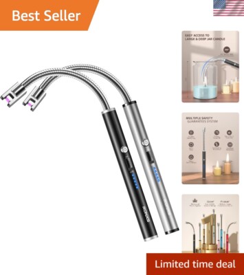 Ergonomic USB Rechargeable Arc Lighter with LED Battery Indicator - 2 Included