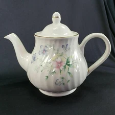 Arthur Wood Staffordshire Teapot Pink Blue Flowers Floral Swirl Gold Trim Vintag