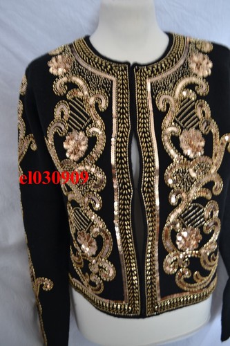 ZARA NEW WOMAN KNIT CARDIGAN WITH SEQUINS AND BEADS BLACK GOLD SIZE L 4192/139 - Picture 2 of 5