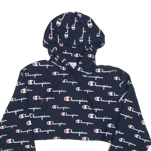 CHAMPION Cropped Hoodie Blue Pullover Girls S - Picture 2 of 6