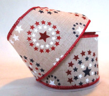 10 Yd Roll Red White and Blue Stars on Beige 2 1/2 in wired ribbon Offray Ritter