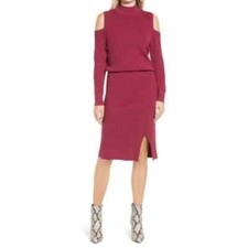 CHELSEA28 Burgundy Cold Shoulder Sweater Dress NWT Size XS