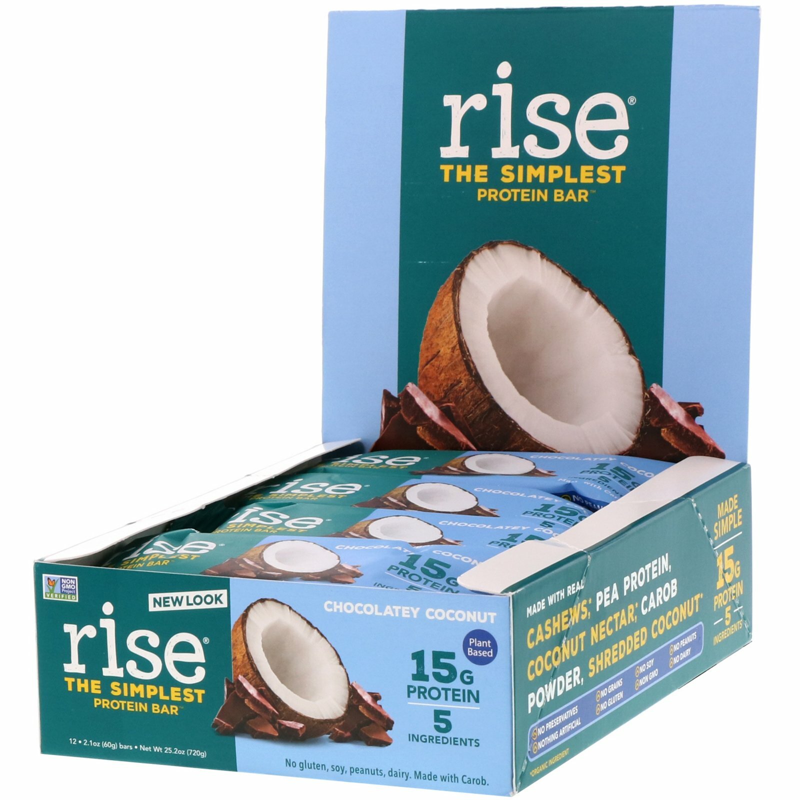 Rise Bar, THE SIMPLEST PROTEIN BAR, Chocolatey Coconut, 12 Bars, 2.1 oz (60 g) E