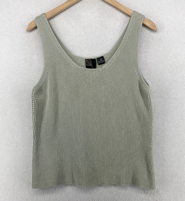 #ad #ad DANA B AND KAREN Sweater L Ribbed Tank Top Scoop Neck Sleeveless Cotton Gray $23.99