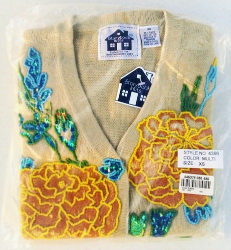 Storybook Knits Sweater Cardigan NEW w/ Tags Dazzling Marigolds Flower Sequin XS - Picture 10 of 10