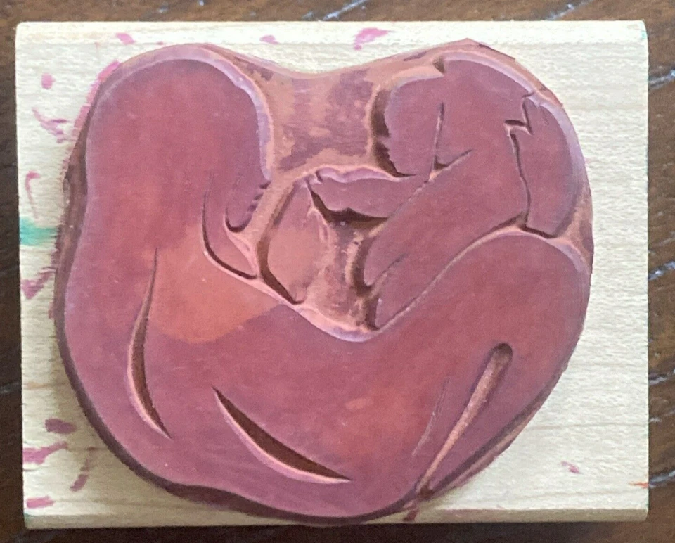 RUBBER STAMPEDE VINTAGE 1990 ABSTRACT MOTHER AND CHILD BABY WOOD RUBBER STAMP - Image 2 of 4