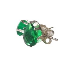 May 7x5mm Created CZ Emerald  Silver Earrings 10149E