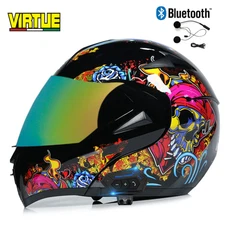 Bluetooth Modular Flip Up Motorcycle Helmet Dual Lens Road MotorBike Helmet DOT