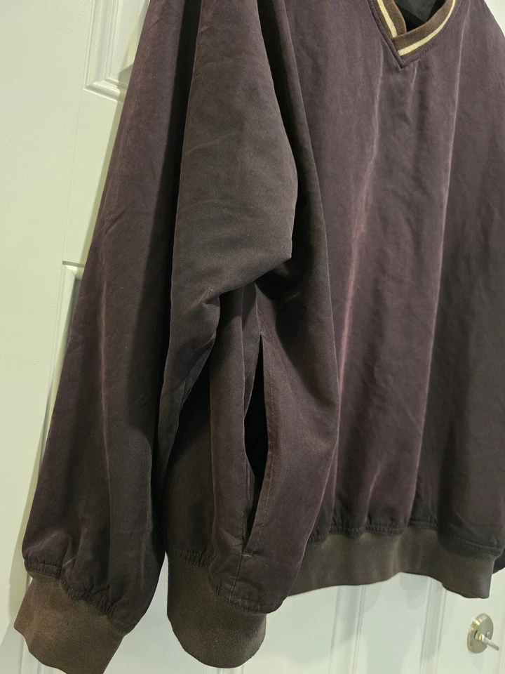 Chaqueta de golf pulóver marrón PGA Tour cuello en V rompevientos con bolsillos XL gamuza como Foto 4 de 4