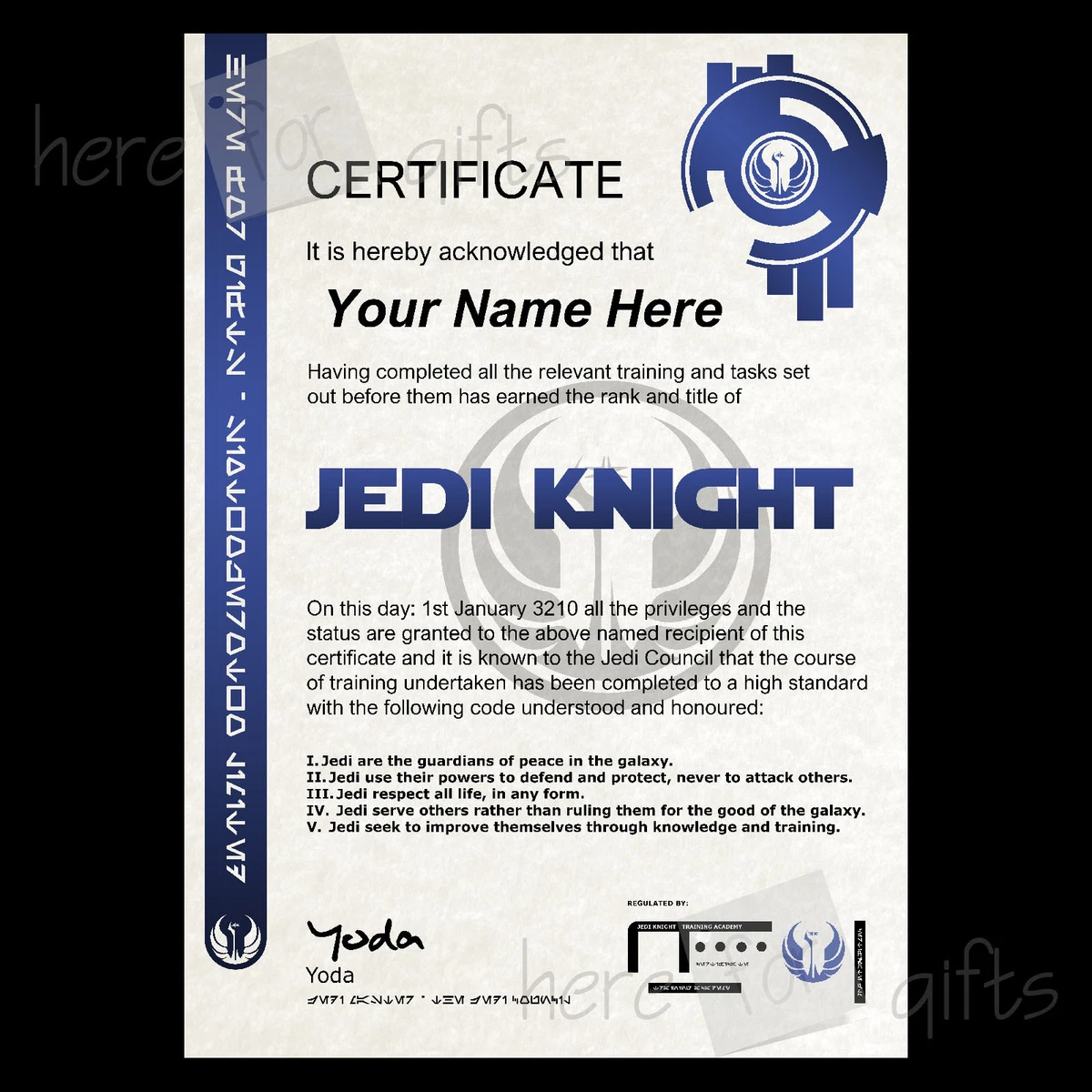 Star Wars Jedi Certificate Template Free