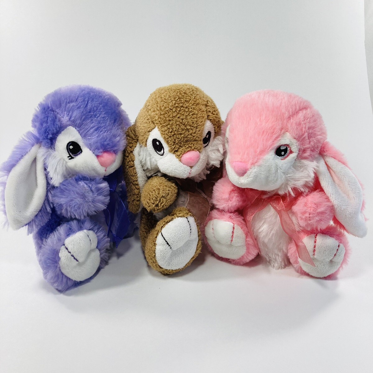 3 Lot Dan Dee 7” Bunny Rabbits Brown Pink Purple Plush Stuffies