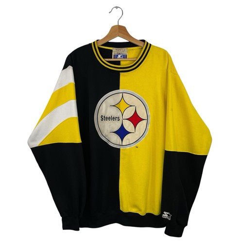 VTG 90s Starter Pittsburgh Steelers NFL Football Color Block Sweatshirt Sz Large