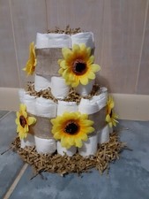Sunflower Theme Baby Shower Diaper Cake Gift Handmade