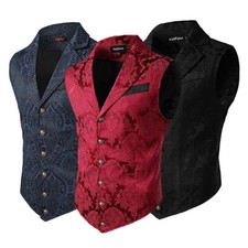 Men Victorian Suit Vest Single Breasted Jacquard Steampunk Gothic Waistcoat Tops
