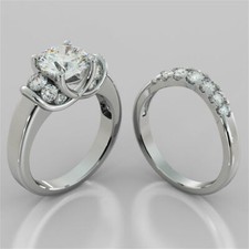 2.75Ct White Round CZ Engagement Wedding Ring Set Solid 925 Sterling Silver