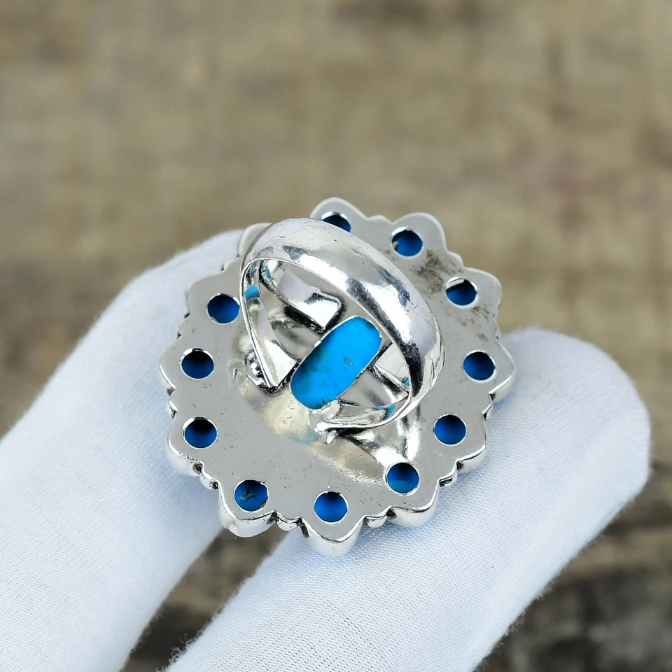 Elegant Turquoise Gemstone Ring Handmade 925 Sterling Silver Jewelry For Gift - Image 4 of 4