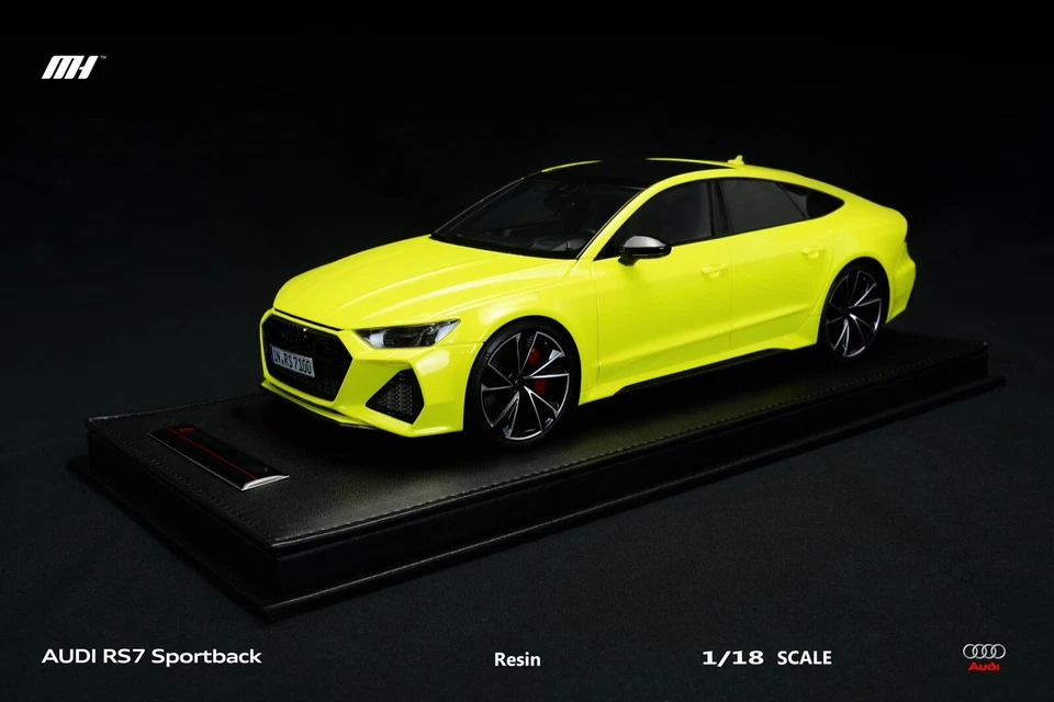 1/18 MotorHelix Audi RS7 de 2020 en base de cuero amarillo fluorescente 99 piezas Foto 4 de 4