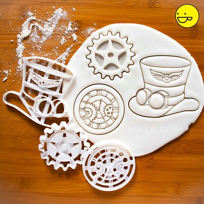 Eruceky 3er Set Backausstecher - Steampunk Uhr, Zylinderhut, Zahnrad