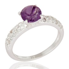 Sterling Silver Round Cut Amethyst Gemstone Solitaire Halo Engagement Ring