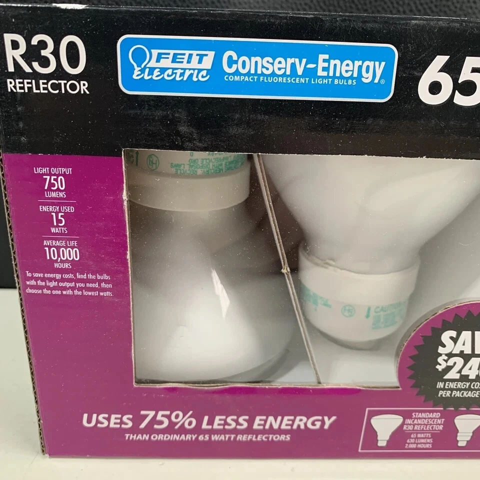 Feit Electric R30 Reflector Lamp Bulb 65W 2x 4 Pack, 750 Lumens 15 Watt - Image 3 of 4