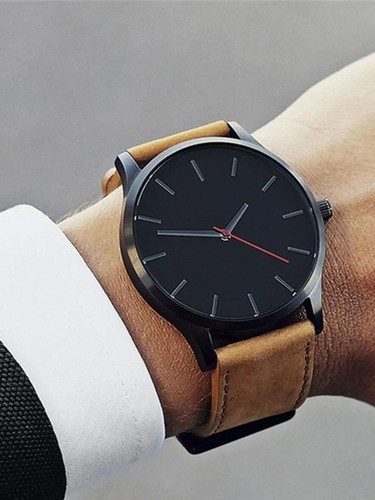 Men's minimalist watch, black tone, classic leather strap-Selected - Picture 7 of 13