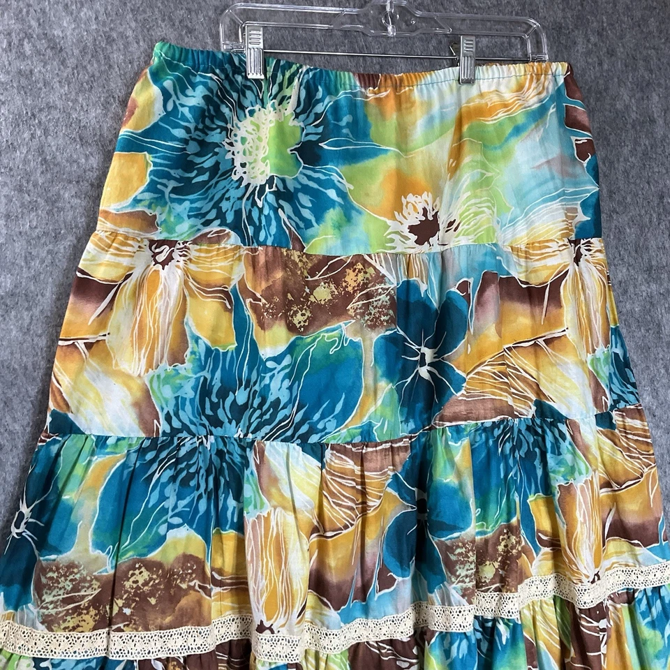 Falda Caribbean Joe Para Mujer PXL Tropical En Niveles Pull On Maxi Boho Petite XL Foto 4 de 4