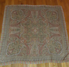 Green Orange Gold Ornate Paisley Sheer 100 Silk Scarf 41" India