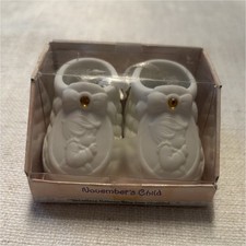 Precious Moments Porcelain Baby Shoe Ornament White Crystal Birthstone