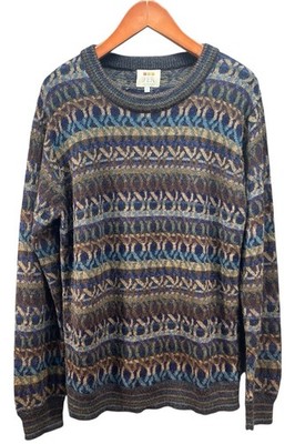 Ifer Knit Wear Peru Sweater Nen s L 100 % Alpaca Pullover Geometric Multicolor