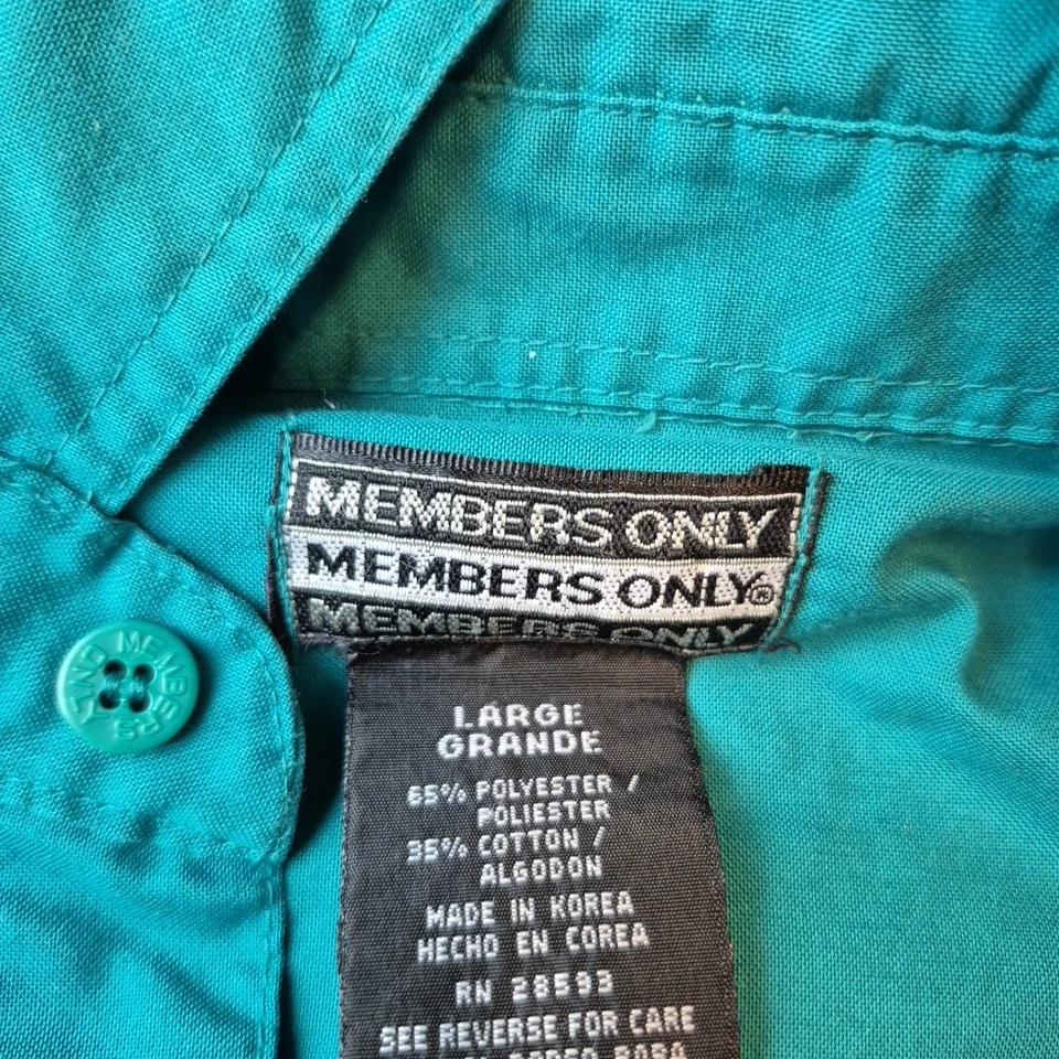 Camisa polo manga corta solo para miembros de 4 botones verde azulado cintura con bandas para hombre bolsillos en L Foto 4 de 4