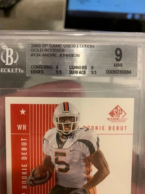 2003 ANDRE JOHNSON UD SP GAME USED #134 GOLD RC /50 BGS 9 TRUE MINT *NICE SUBS* - Image 2 of 4