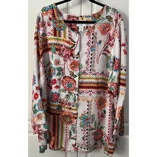 H by Halston Women's Floral Button Front Top 100% Linen Size 3X  NWOT