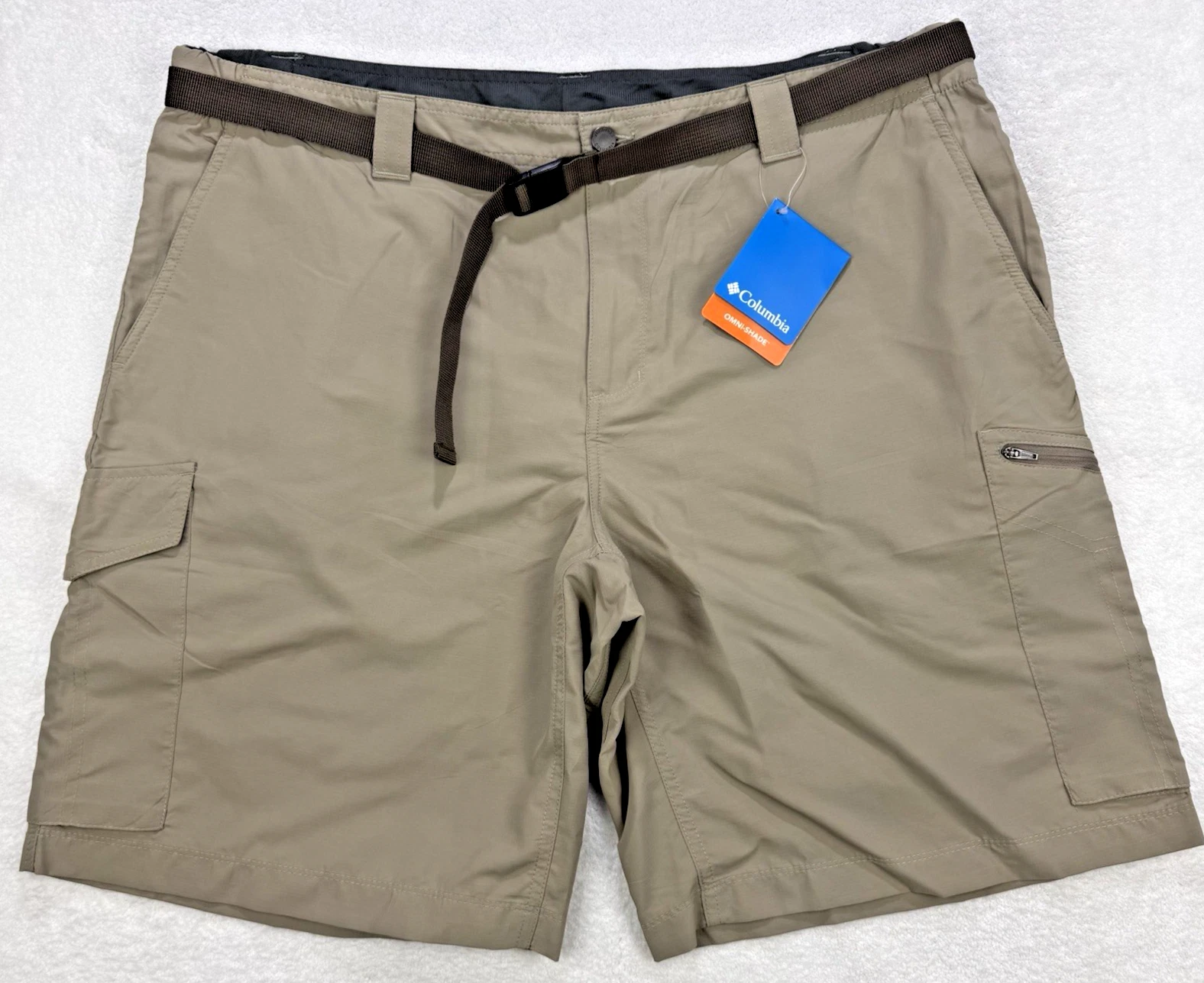 Columbia Cargo Shorts Mens 42 Brown Nylon Silver Ridge Belted Hiking 10" NEW