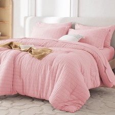 7 Pieces Full Comforter Set, Seersucker Bed in a Bag Full Size, All Season Lu...