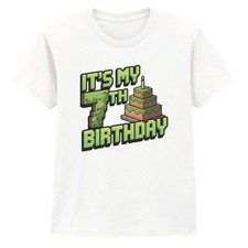 Its My 7th Birthday Pixel Art Kids T-Shirt Boys Girls Gaming Tee