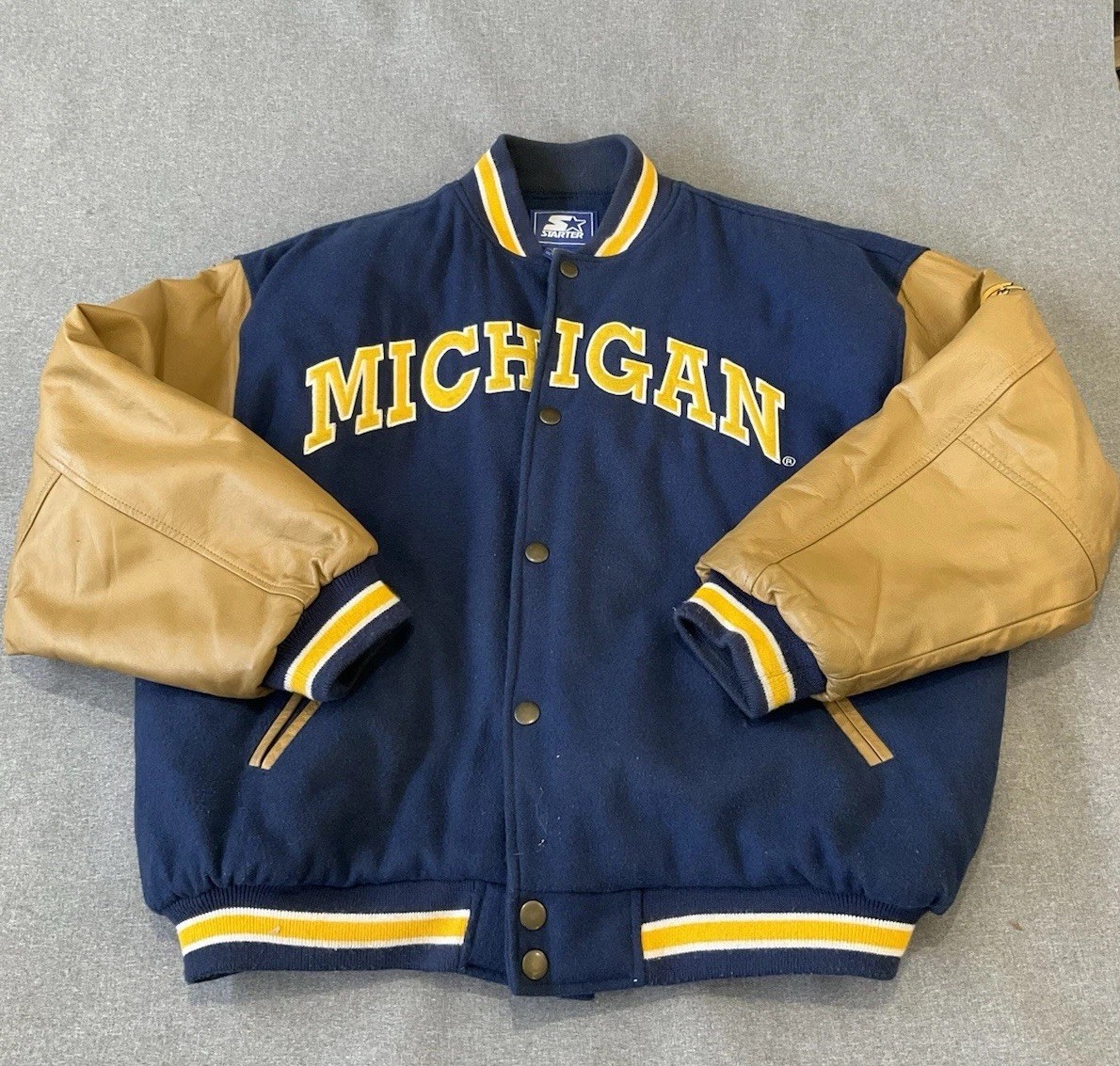 Vintage Michigan Wolverines Starter Wool and Leather Varsity