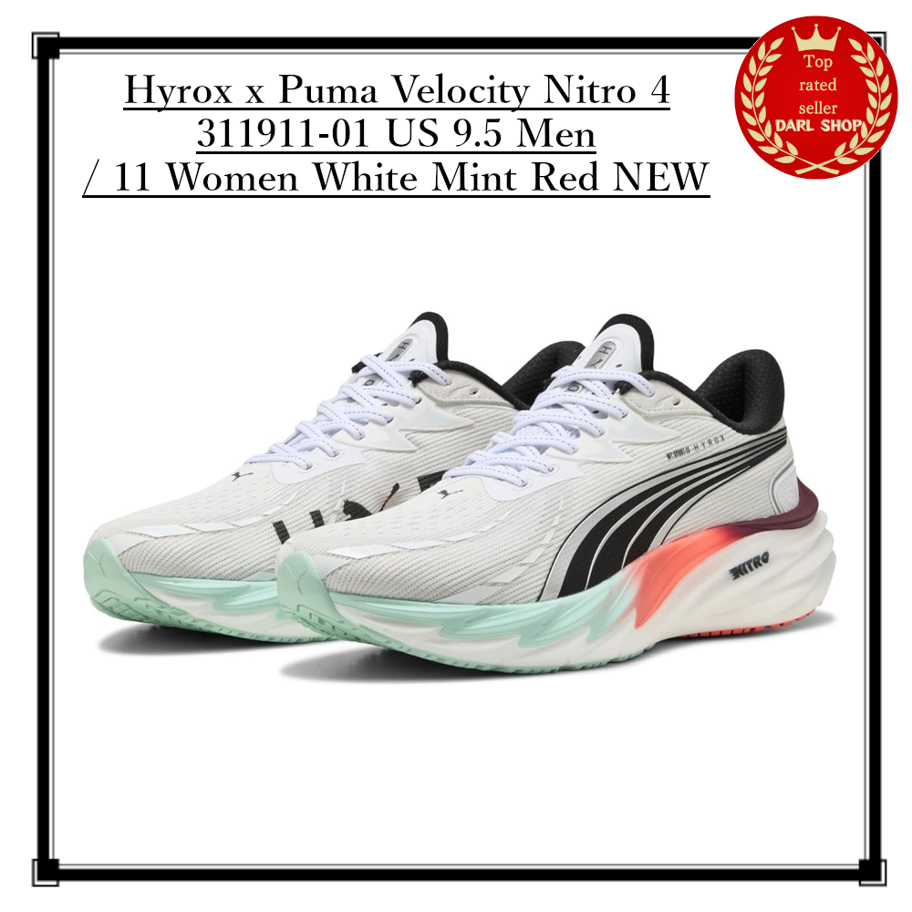 Hyrox x Puma Velocity Nitro 4 311911-01 US 9.5 Men / 11 Women White Mint Red NEW