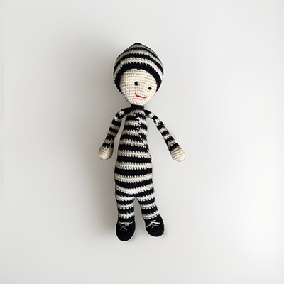 Creepy Cute Doll - Black and White Striped Amigurumi Stuffed Toy With Hat