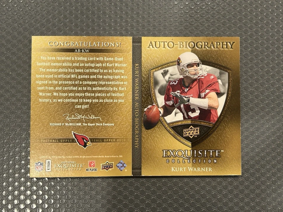 2008 Exquisite Patch Auto Booklet Kurt Warner GOLD /35 GAME USED Cardinals  - Image 2 of 2